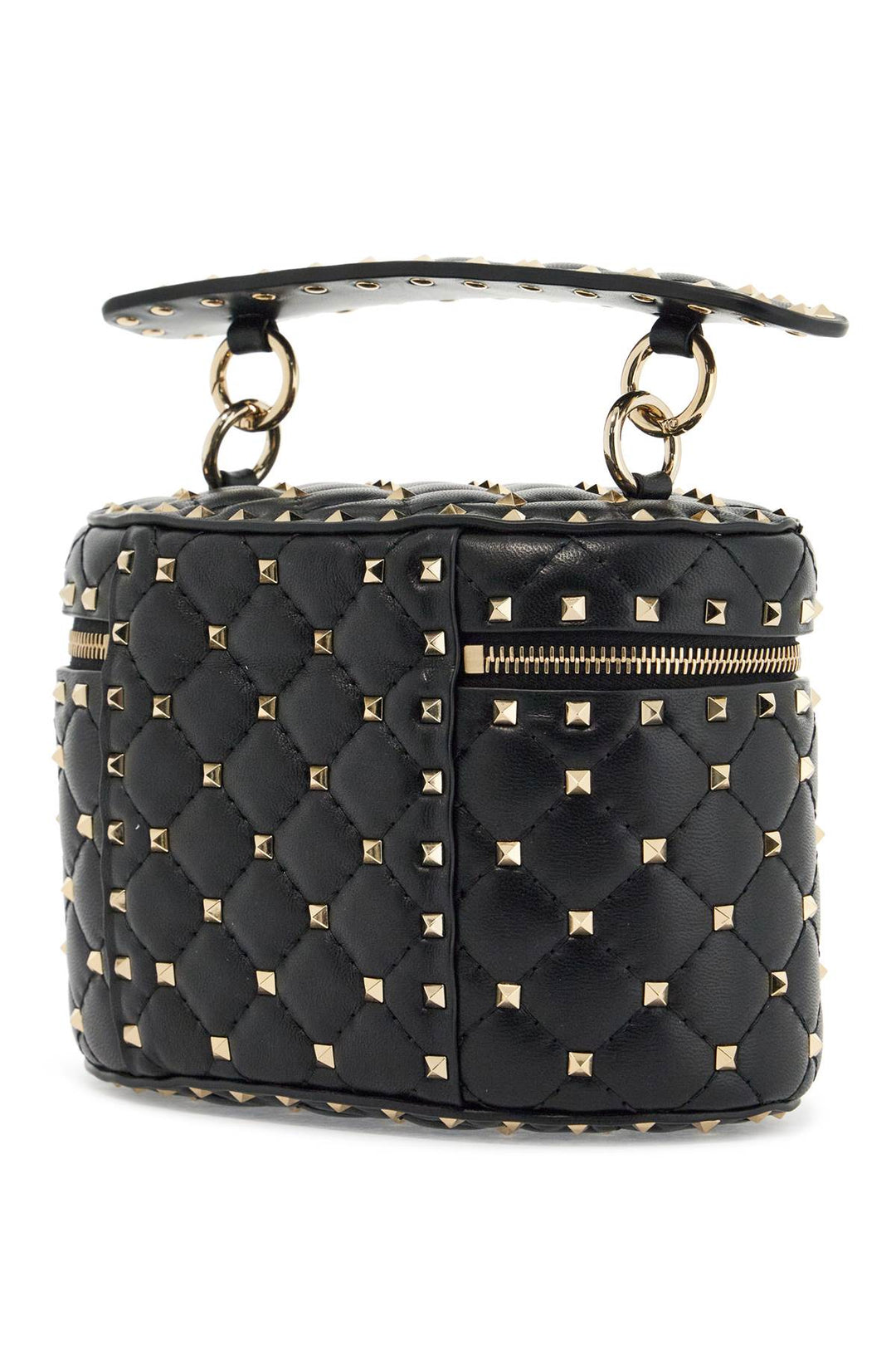 Valentino Garavani black quilted leather cylindrical vanity bag with chain