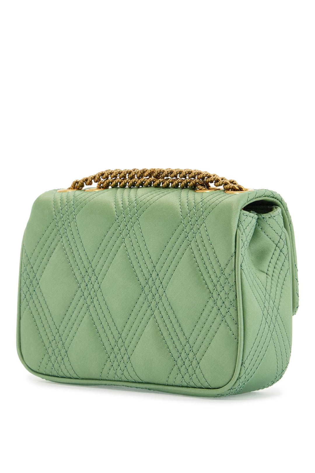 Valentino Garavani small quilted green silk shoulder bag with chain