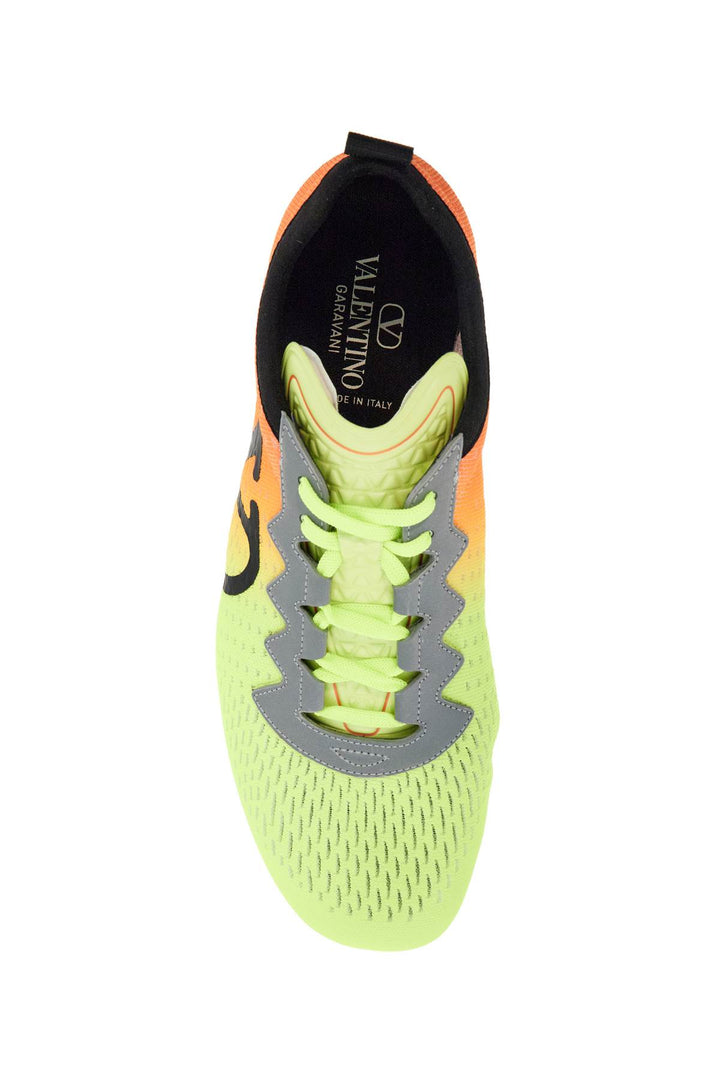 Valentino Garavani lime green and fluorescent orange sporty sneakers in cotton and pu bold design