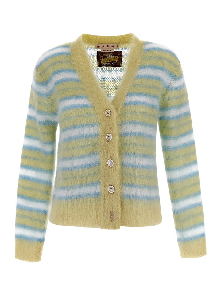 Marni Mohair Cardigan With Green Stripes