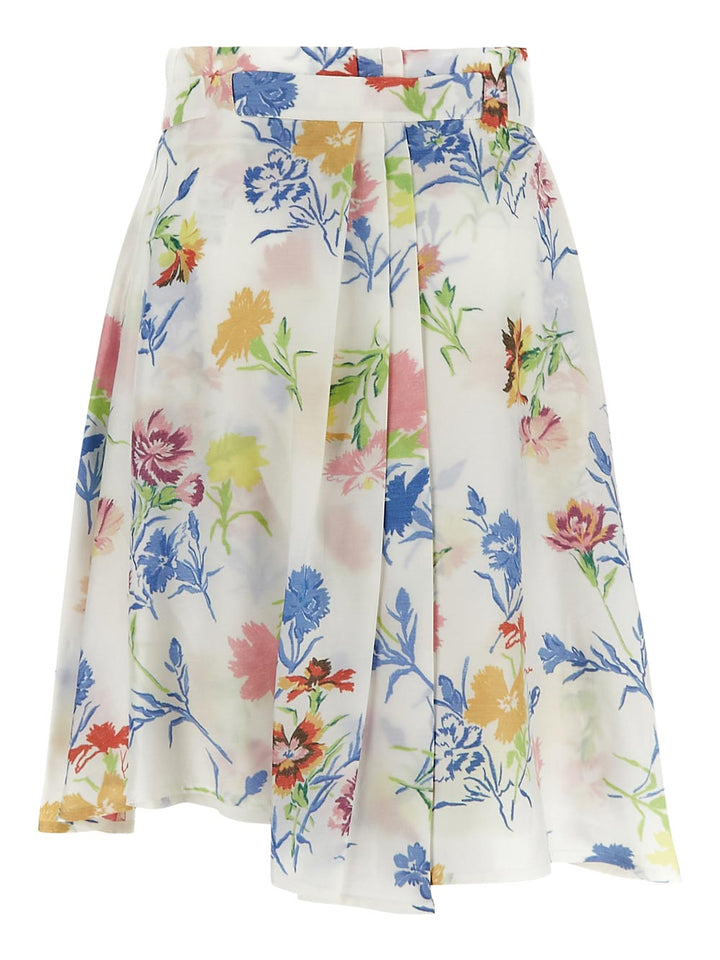 Kenzo Drawn Flowers Pleated Skirt