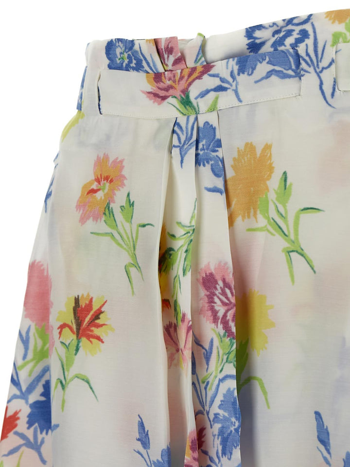 Kenzo Drawn Flowers Pleated Skirt