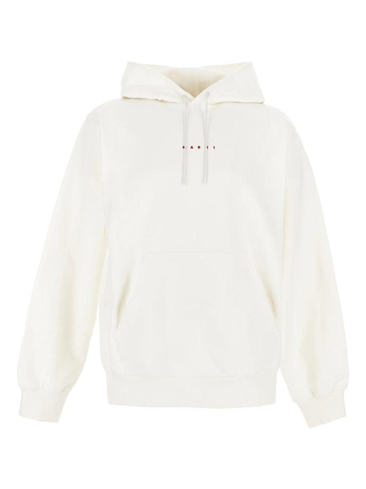 Marni White Bio Cotton Hoodie With Marni Print