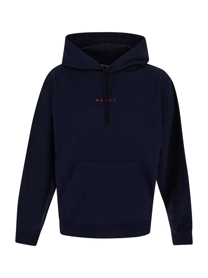 Marni Blue Bio Cotton Hoodie With Mini Marni Print