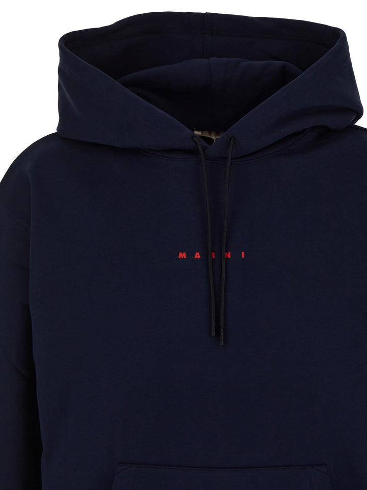 Marni Blue Bio Cotton Hoodie With Mini Marni Print