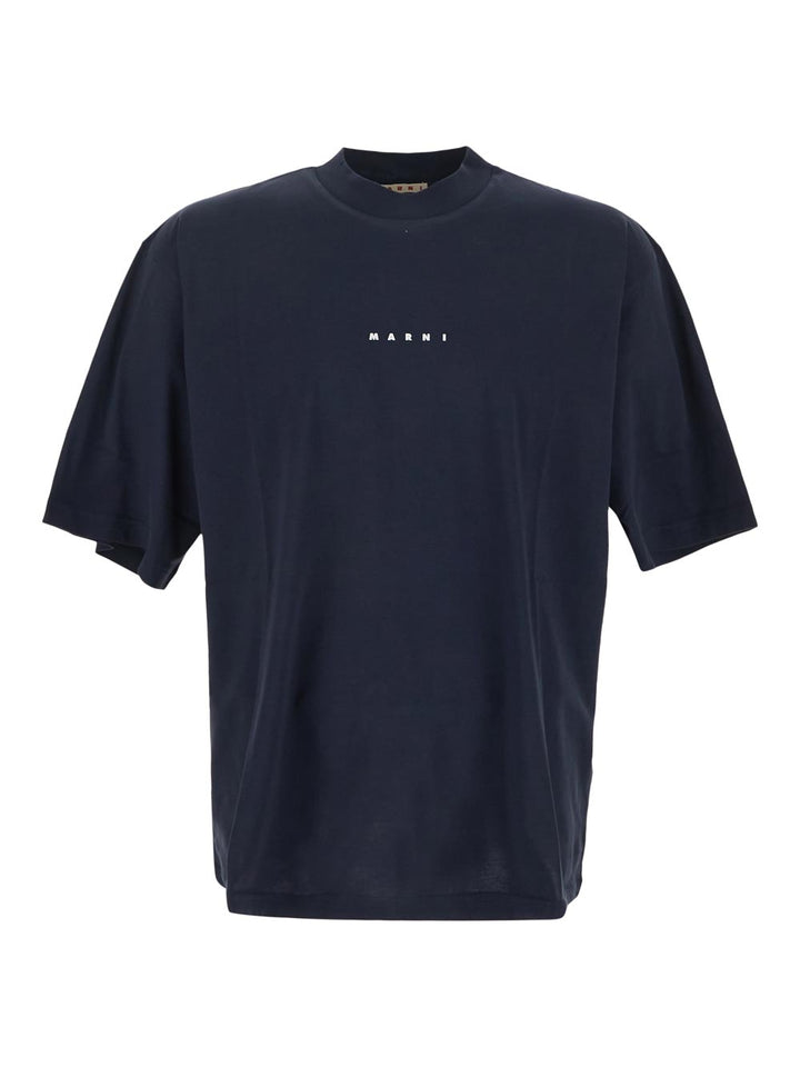 Marni Dark Blue Bio Cotton T-Shirt With Logo