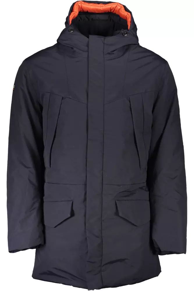 Napapijri Sleek Blue Hooded Jacket with Stylized Applications