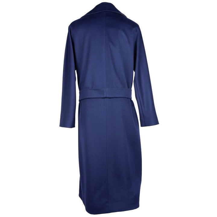 Made in Italy Elegant Blue Wool Coat with Ribbon Belt