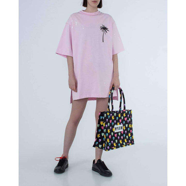 Comme Des Fuckdown Chic Pink Cotton T-Shirt Dress with Unique Print