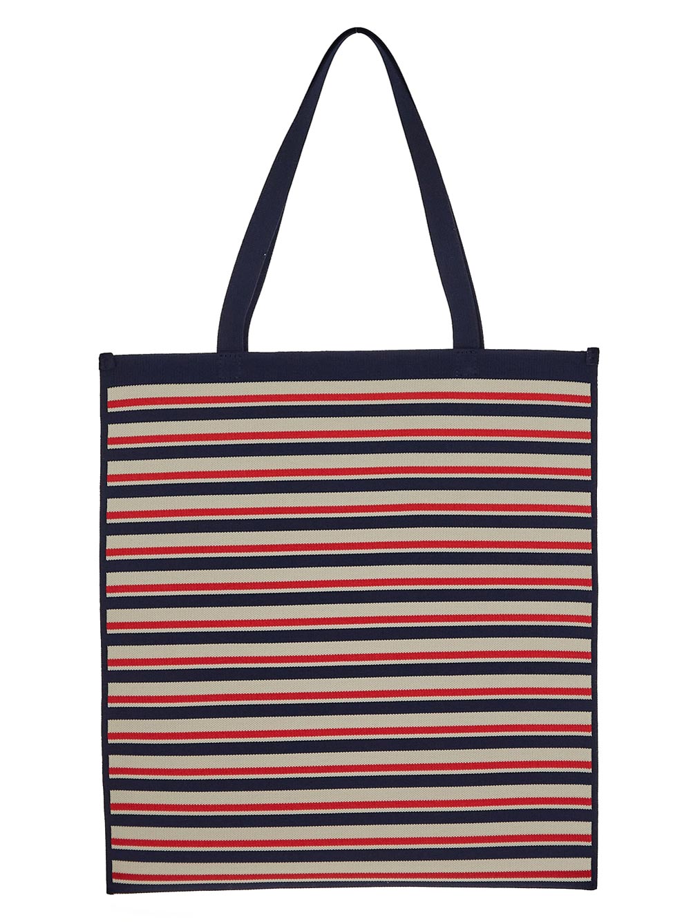 Marni Navy White And Red Jacquard Stripe Flat Tote Bag