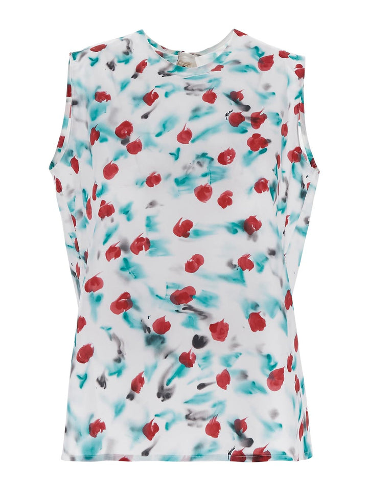 Marni White Poplin Sleeveless Top With Reverie Print